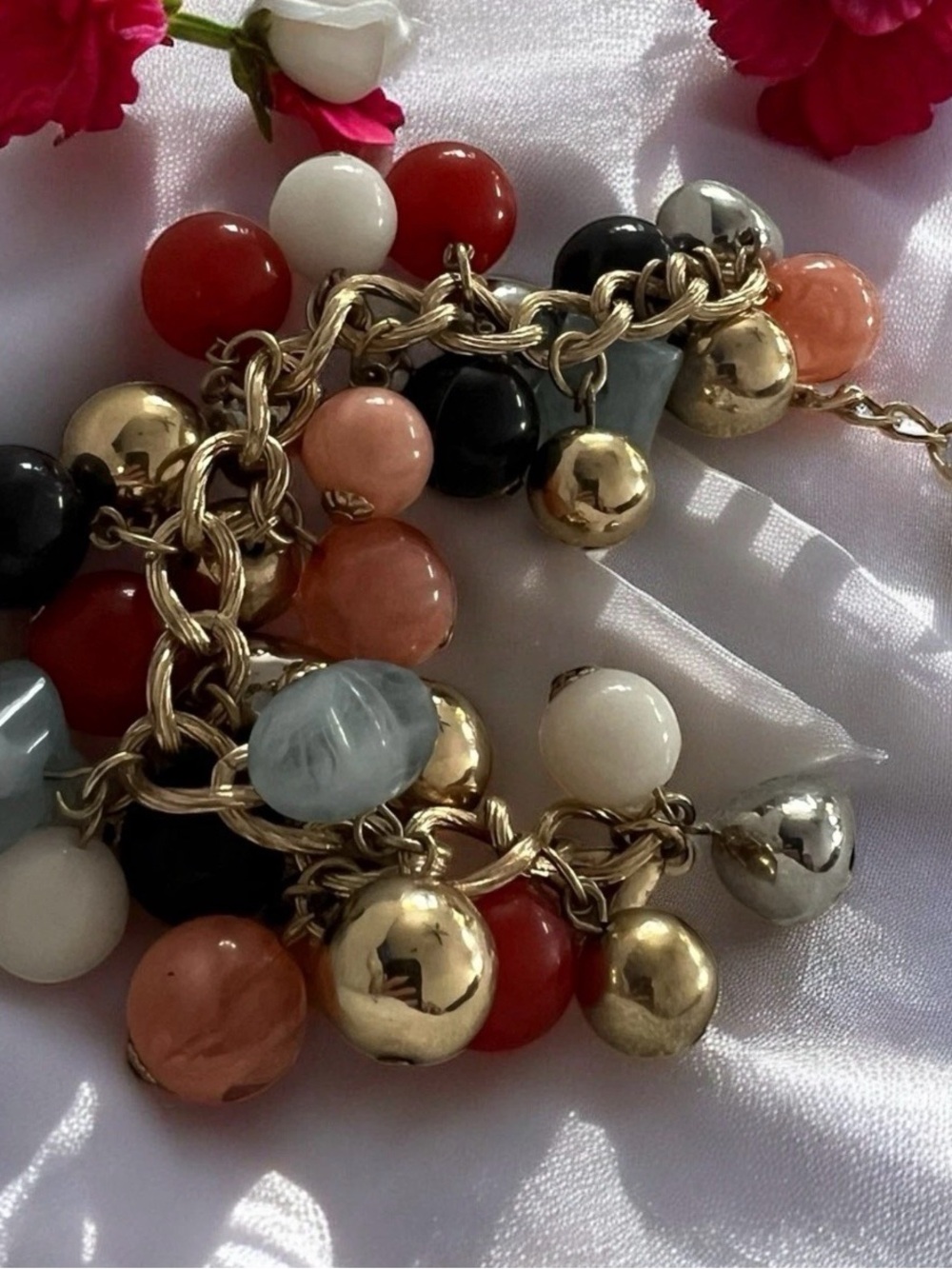 Talbots Colorful Cha Cha Beaded Gold Tone Statement Bracelet